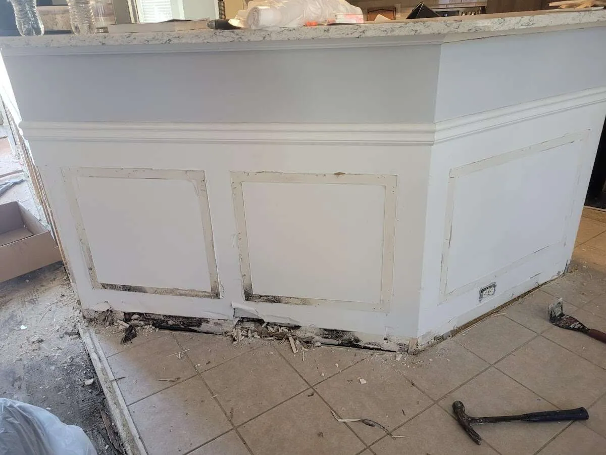 Water damage and mold on kitchen during Sewage Cleanup & Sanitation in Hasbrouck Heights